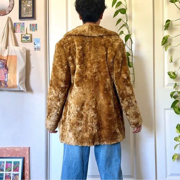 Y2K Camel Brown Faux Fur Coat - Picture 4 of 8